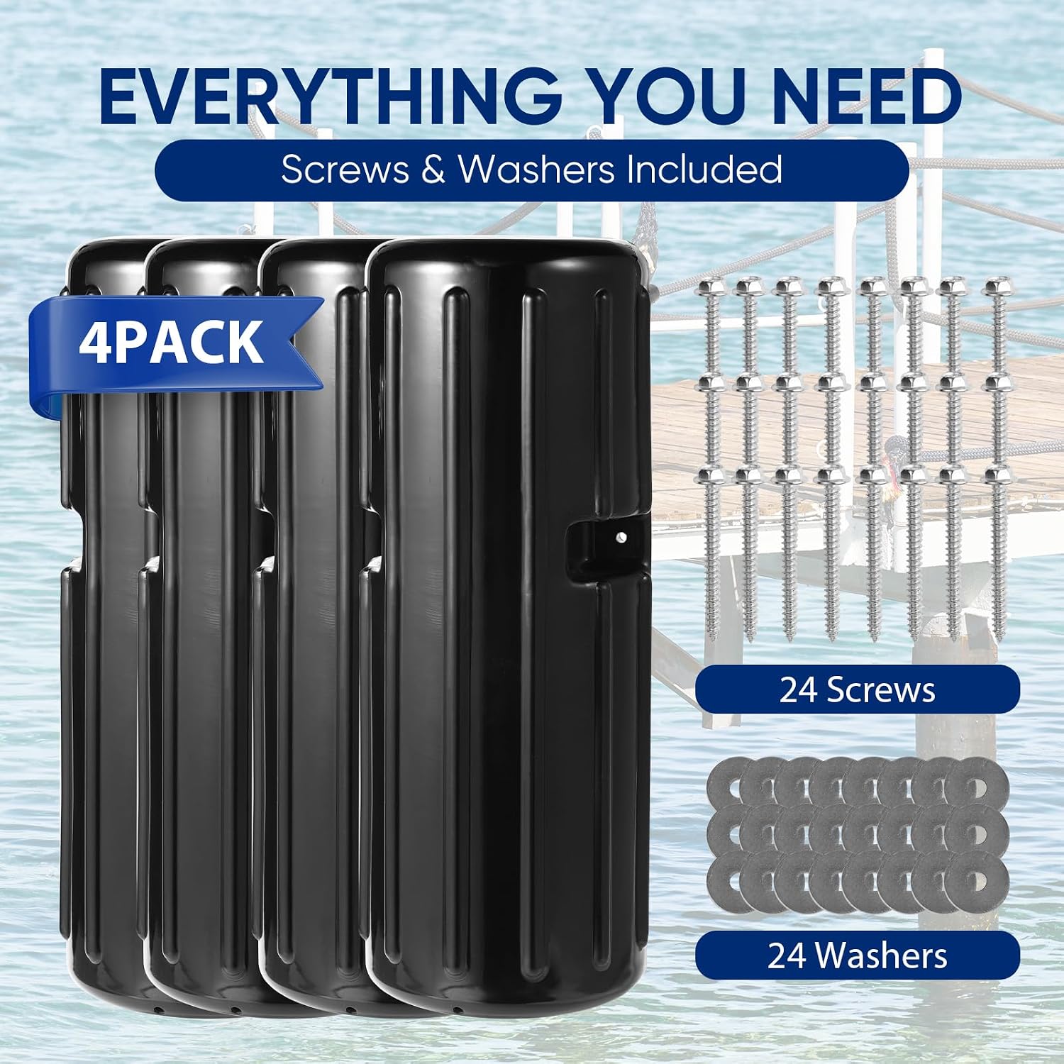 Dock Bumpers, 15.3 Inch Heavy Duty PVC Dock Fenders, UV Resistant Marine Dock Edge Guards with Mounting Screws for Boats & Docks