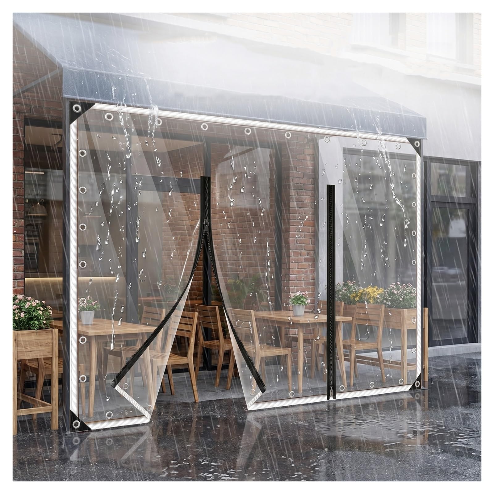 Clear tarps heavy duty waterproof，clear tarp with grommets，weatherproof pvc tarpaulin with zipper，clear vinyl tarp，waterproof curtains for outside patio(H1.8xW1.8m/H5.2xW5.9ft)