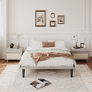 Yumori 12.9 Inch Minimalist Style Full Size Bed Frame, Wood Platform Bed with Wood Slat Support, No Box Spring Needed, Easy Assembly, Grey