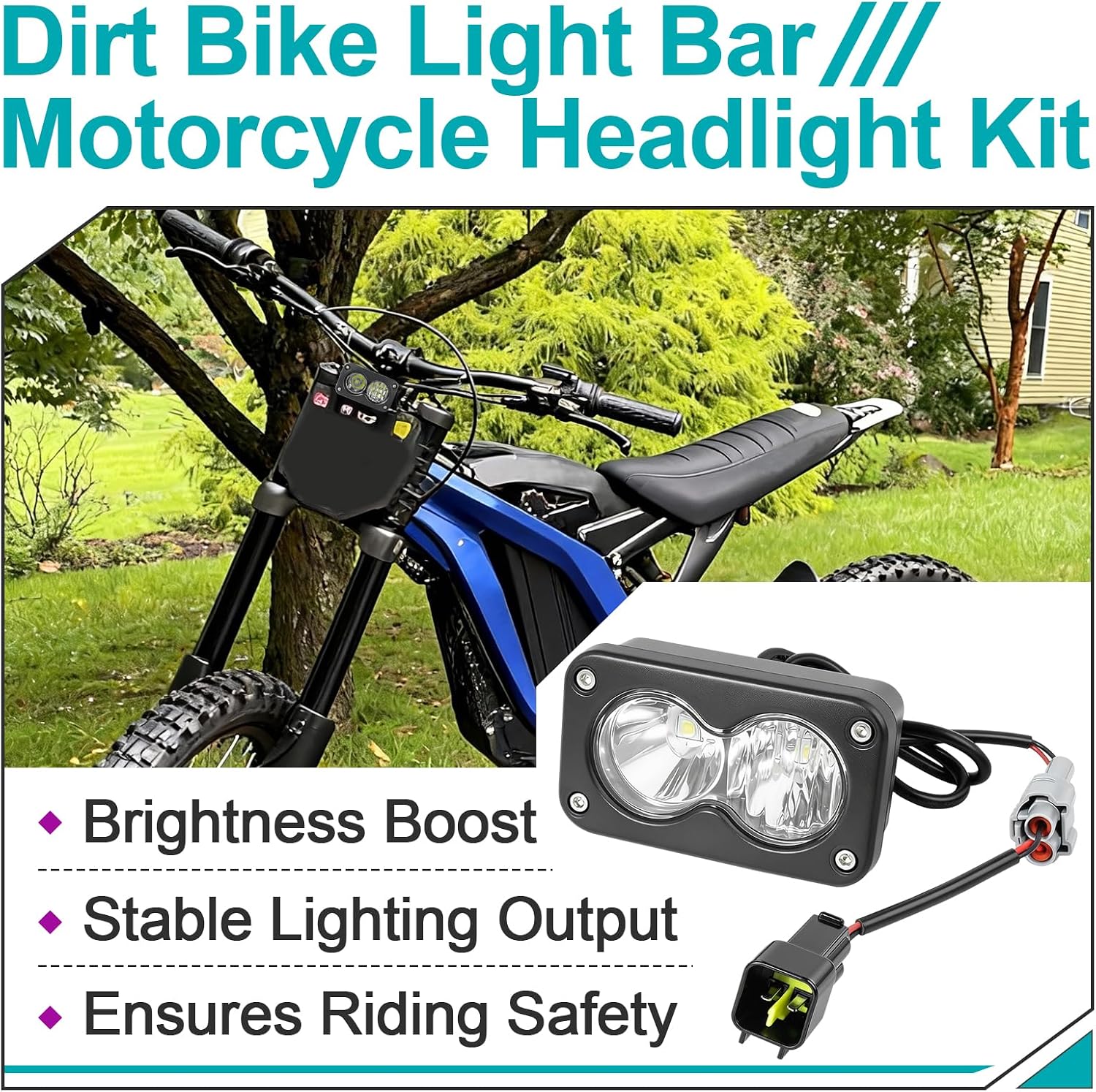 LED Headlight Kit Compatible with SurRon Segway X260 Talaria Sting R MX4, Dirt Bike Light Bar Motorcycle Headlight Kit with Mount Bracket Switch Adapter Cable, Yellow Light