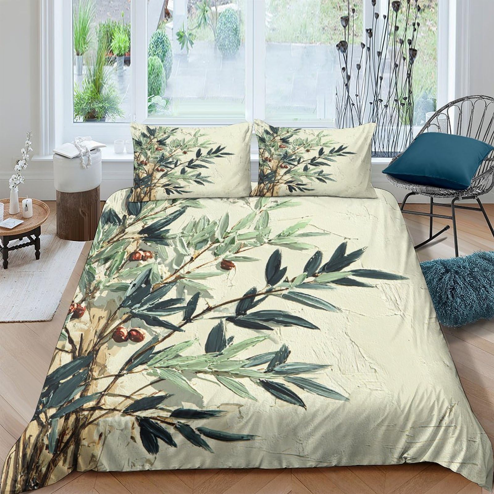 Ctjqhvkz Style-4 3D Printed Bamboo Leaf Fitted Sheet Microfiber Soft Green Botanical Mattress Cover For Bedroom Guest Room Decor Single（135X200cm）