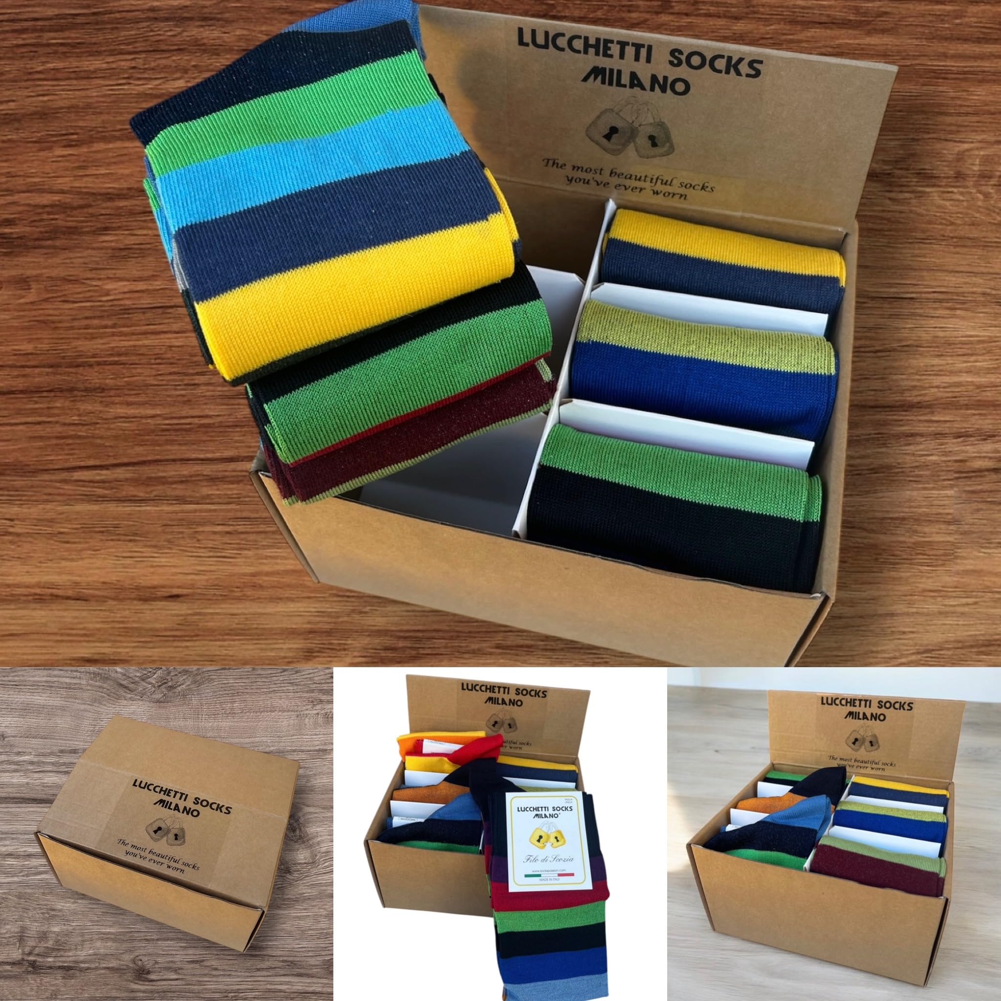 Lucchetti Socks Milano 6 Pares Calcetines Hombre Verano Hilo Escocia Hasta la Rodilla no Bajan Calcetines Algodon Hombre 100% Made in Italy Calcetines Altos Hombres Elásticos
