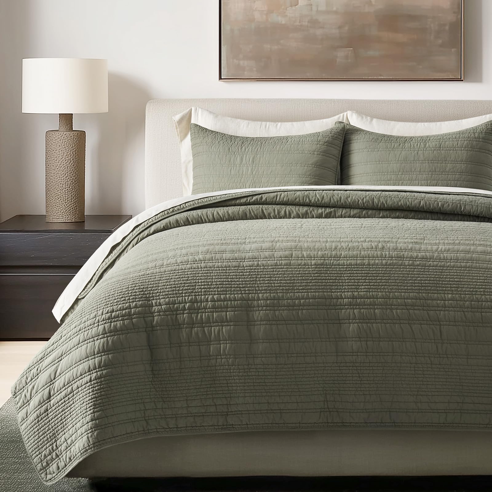 EVERGRACEHOME 100% Cotton Modern Lines Quilt Set King Size