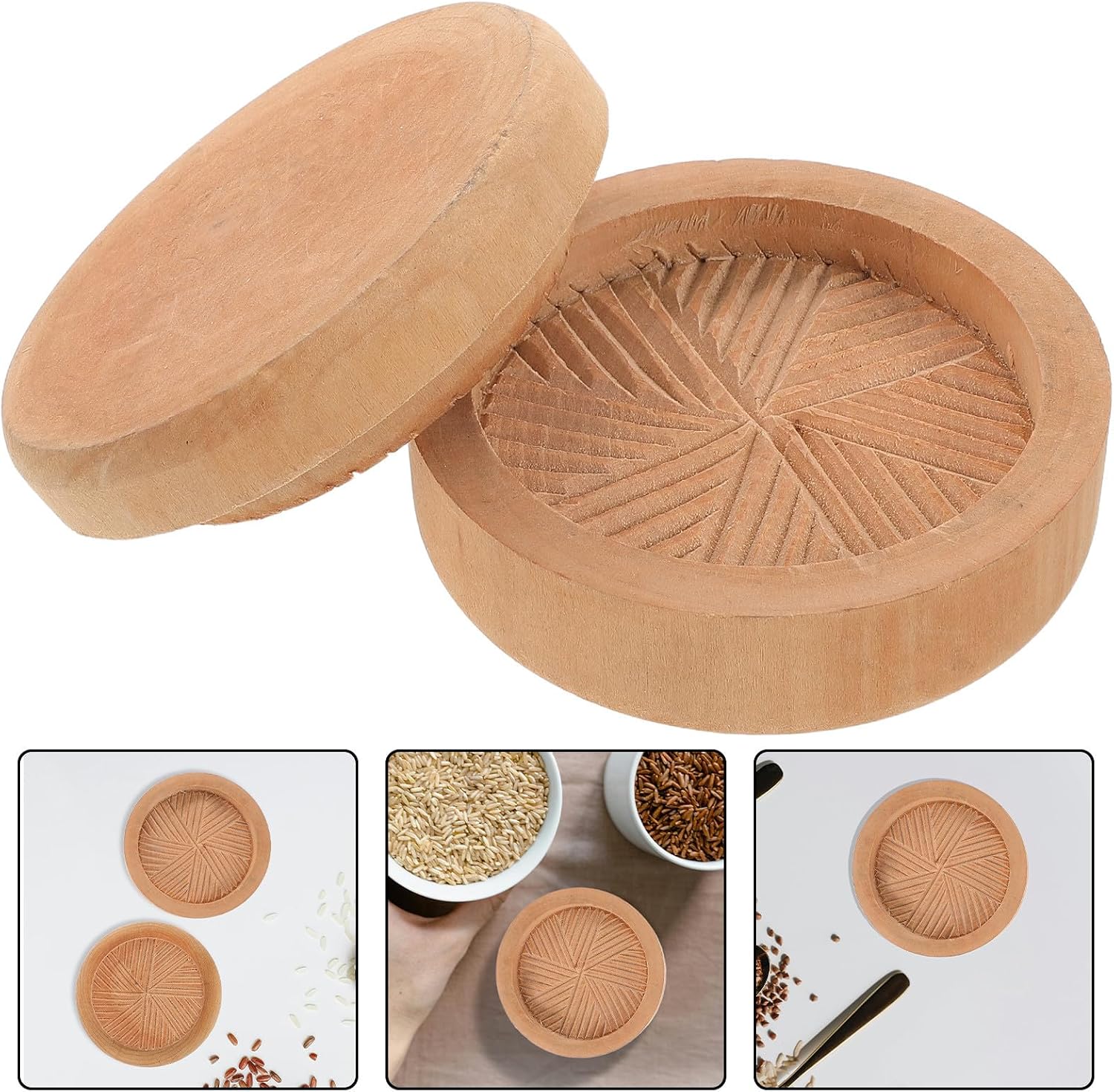 Manual Grain Milling Tool, Wood Hand Rice Huller for Wheat and Rice