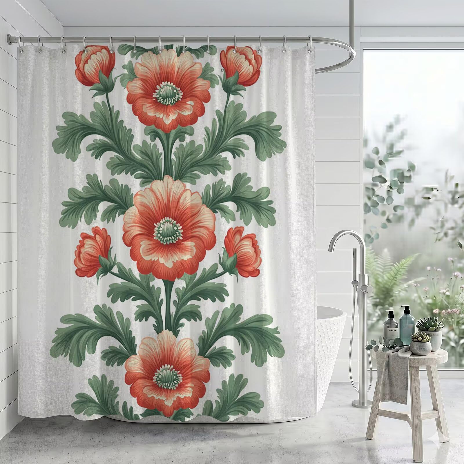 Rideau de douche imperméable ourlet lesté tissu fleur contre les fuites d'eau
