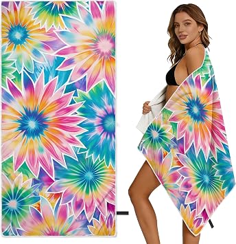 Tie Dye Colorful Beach Towel Microfiber Bathroom Towels Pool Beach Accessories for Travel
