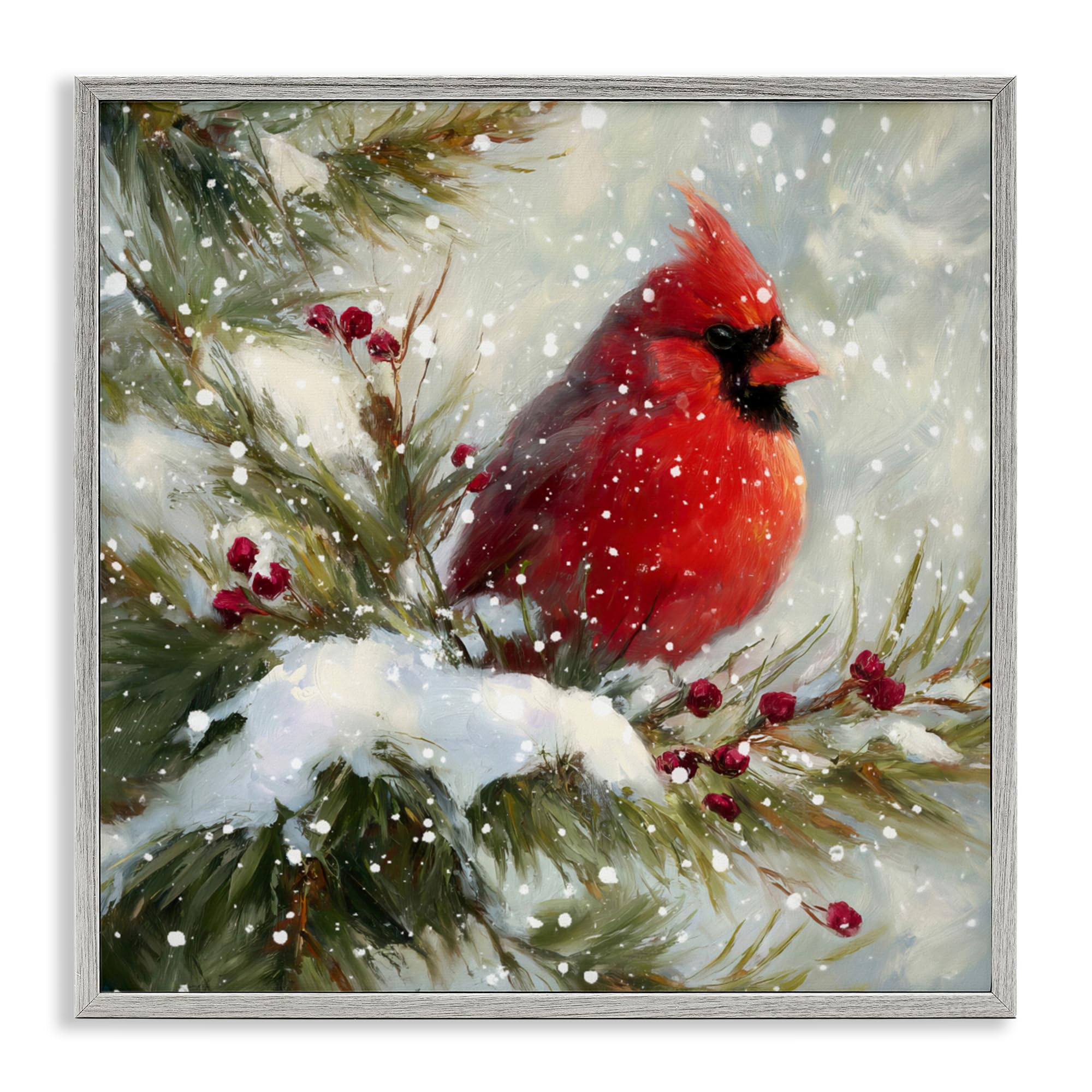 Stupell Industries 'Winter's Red Jewel', Framed Giclee Art, Gray, 17 x 17 Inches, Easy to Hang and Sturdy, Made in USA, by Tina LeCour