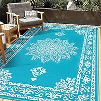 Yamaziot 5x8 Ft Waterproof Reversible Outdoor Rug - UV Resistant Boho Patio Mat for Deck, Porch, Balcony, RV Camping in Teal