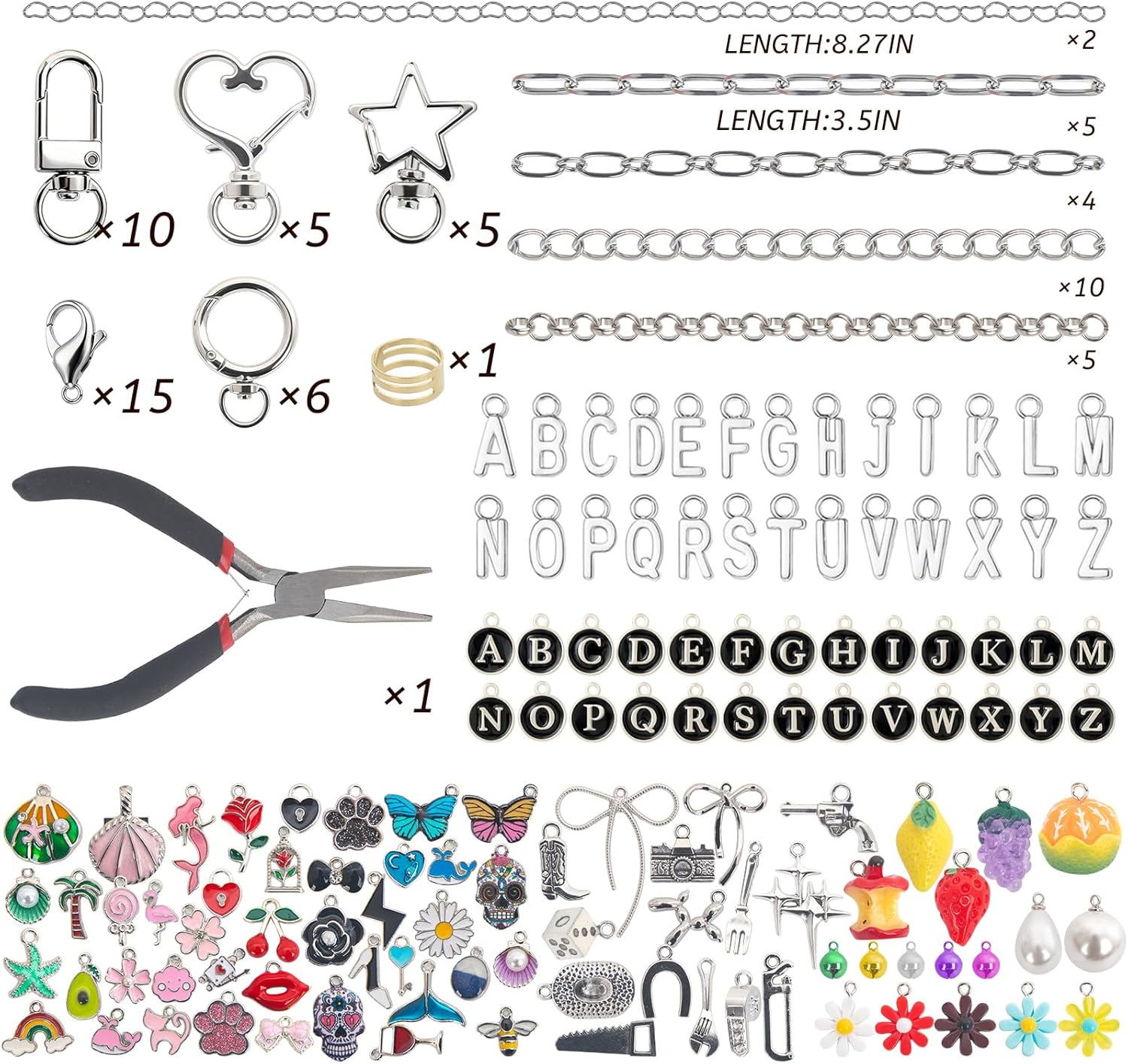 foci cozi 195PCS Lipgloss Keychain Jewelry Making Charms Kit for Adults,Charms for Jewelry Keychain Making Supplies,Charm Bracelet Making Kit