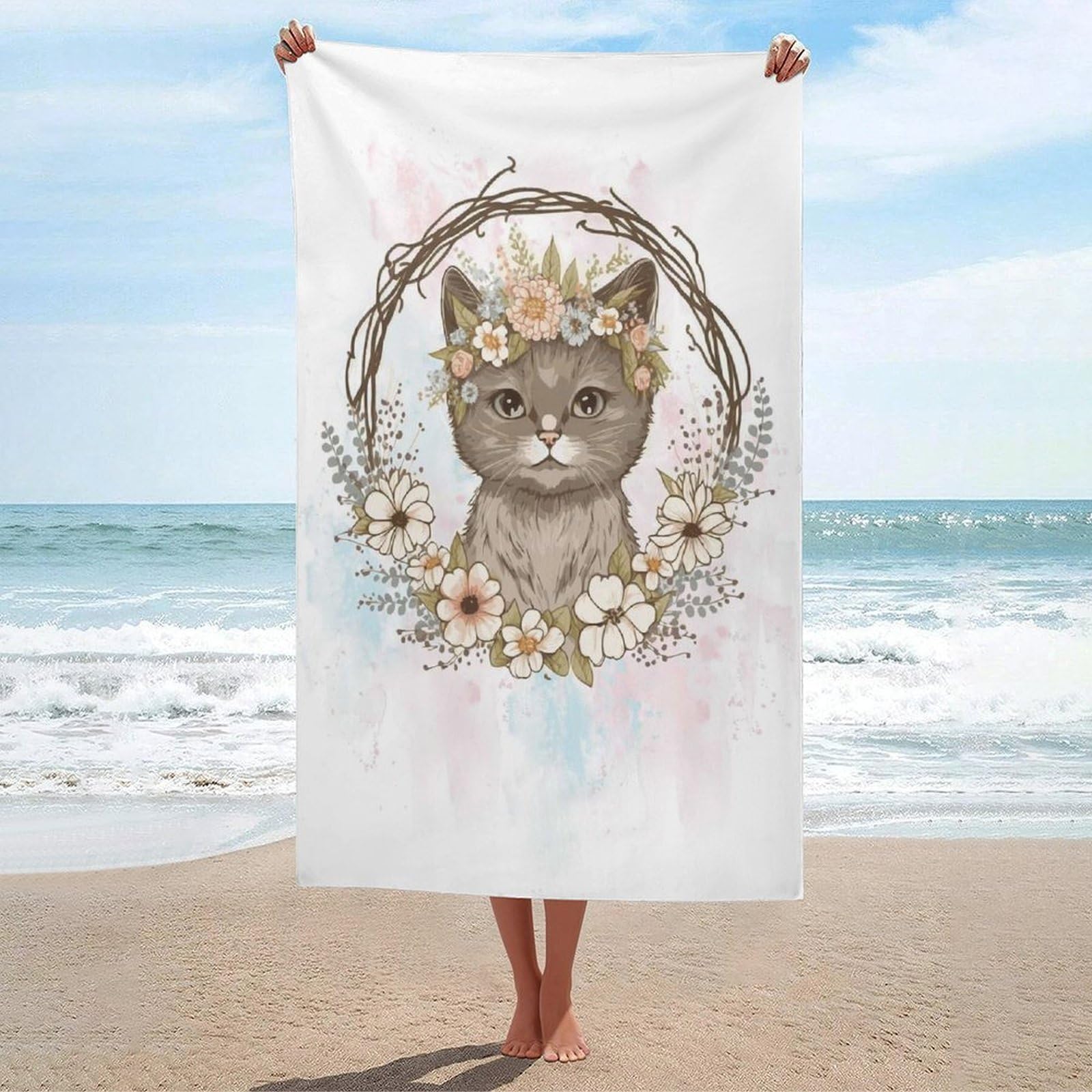 Serviette de plage chat ultra-absorbante et compacte