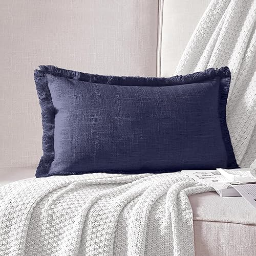 ATLINIA Funda de Almohada Decorativa de Tiro - Funda de Almohada Lumbar de Lino de 12x20 Pulgadas Funda de Cojín Decorativo Estilo Granja Bohemio
