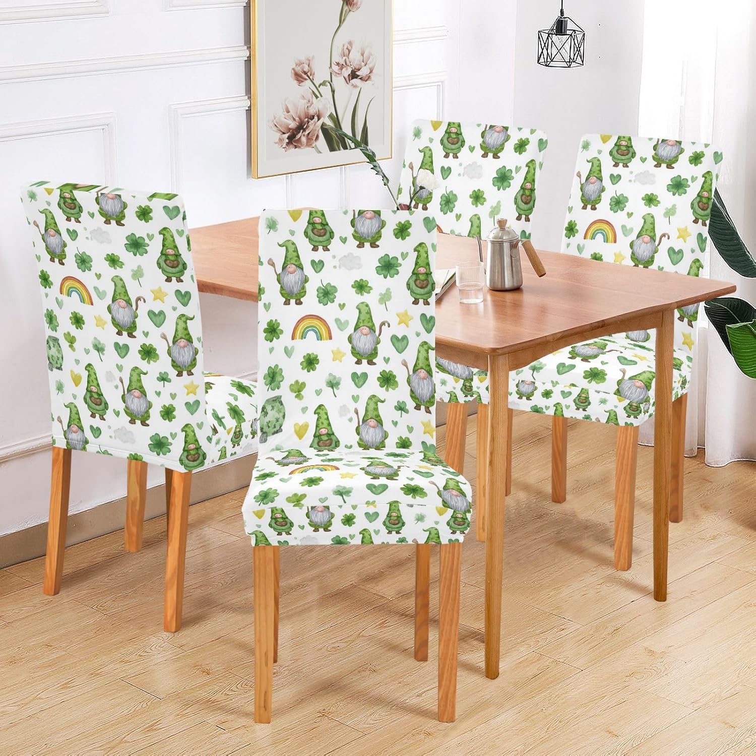 Kcldeci St Spandex Chair Covers for Dining Room Set of 4, Stretch Printed Chair Protectors Covers, Removable and Washable,
