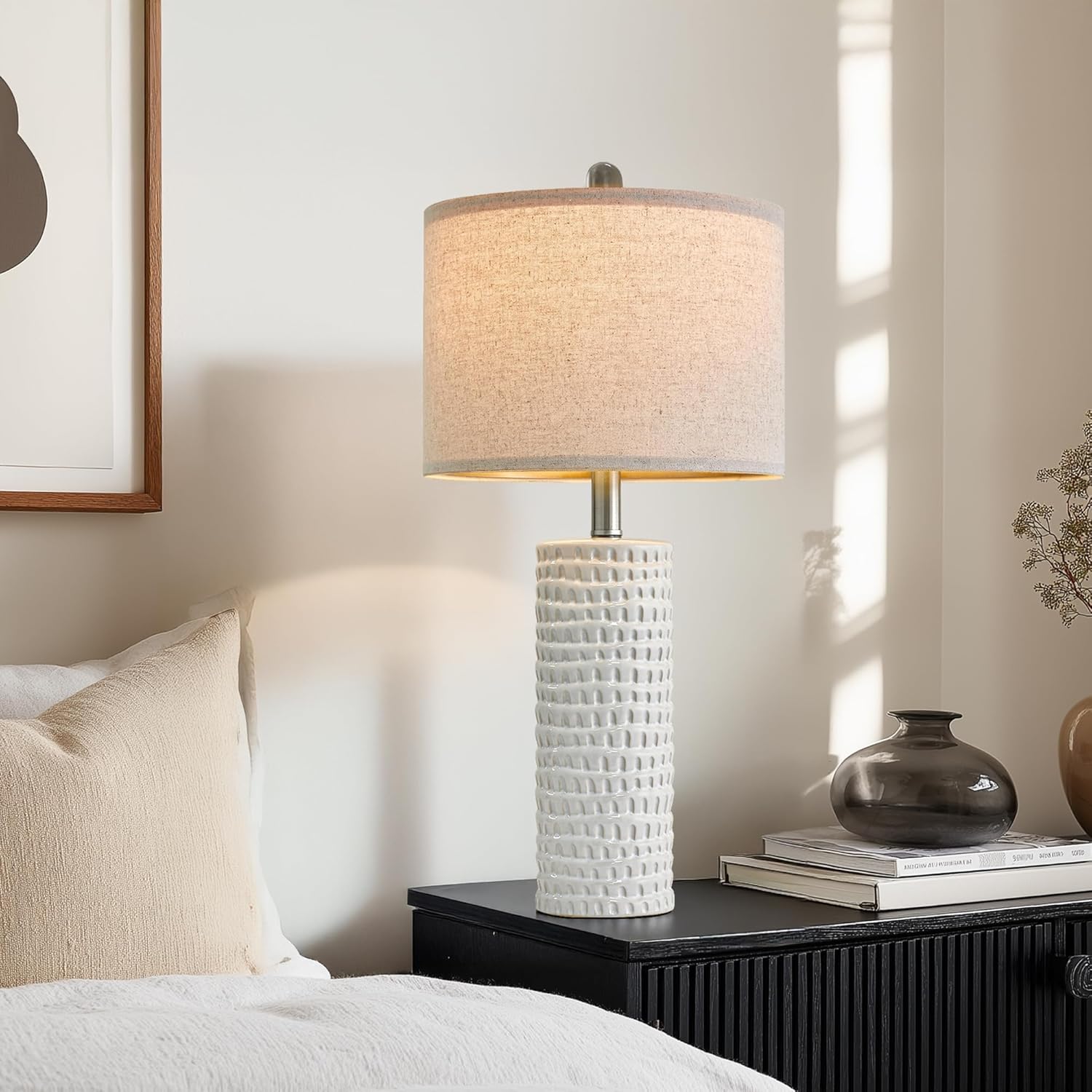 PORTRES 24" Modern Ceramic White Table Lamp Set of 2 for Bedroom Living Room Farmhouse Bedside Lamps Nightstand lamp Desk Lamp for End Table Home Decor