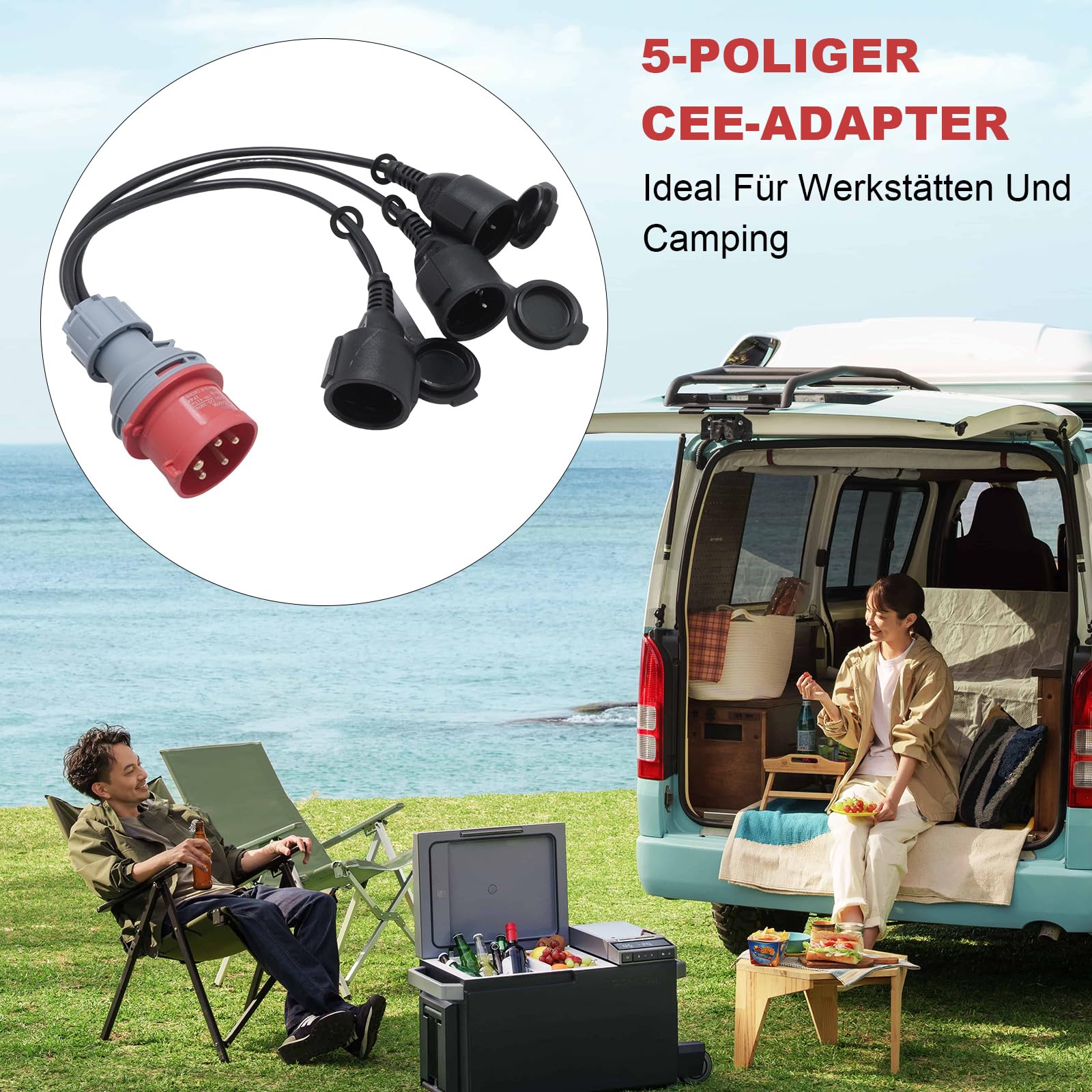 Hoypeyfiy 5-Poliger CEE-Adapter 400 V 16 A Auf 3 X 230 V Schuko, IP44 Wetterfester Stromverteiler, Ideal Für Werkstätten Und Camping