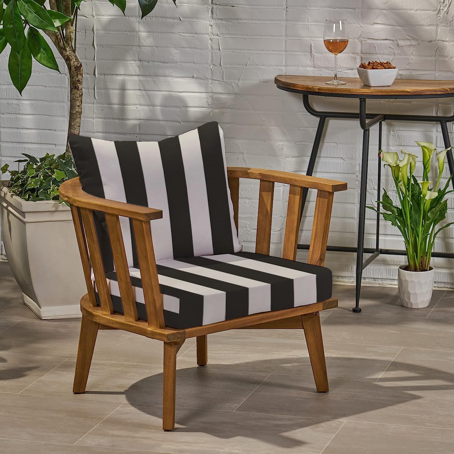 RSH Décor Indoor Outdoor All Weather Club Lounge Chair Deep Seat Cushion 22" x 24" x 4" with Pillow Back Cushion 22" x 19", (Black & White Stripe)