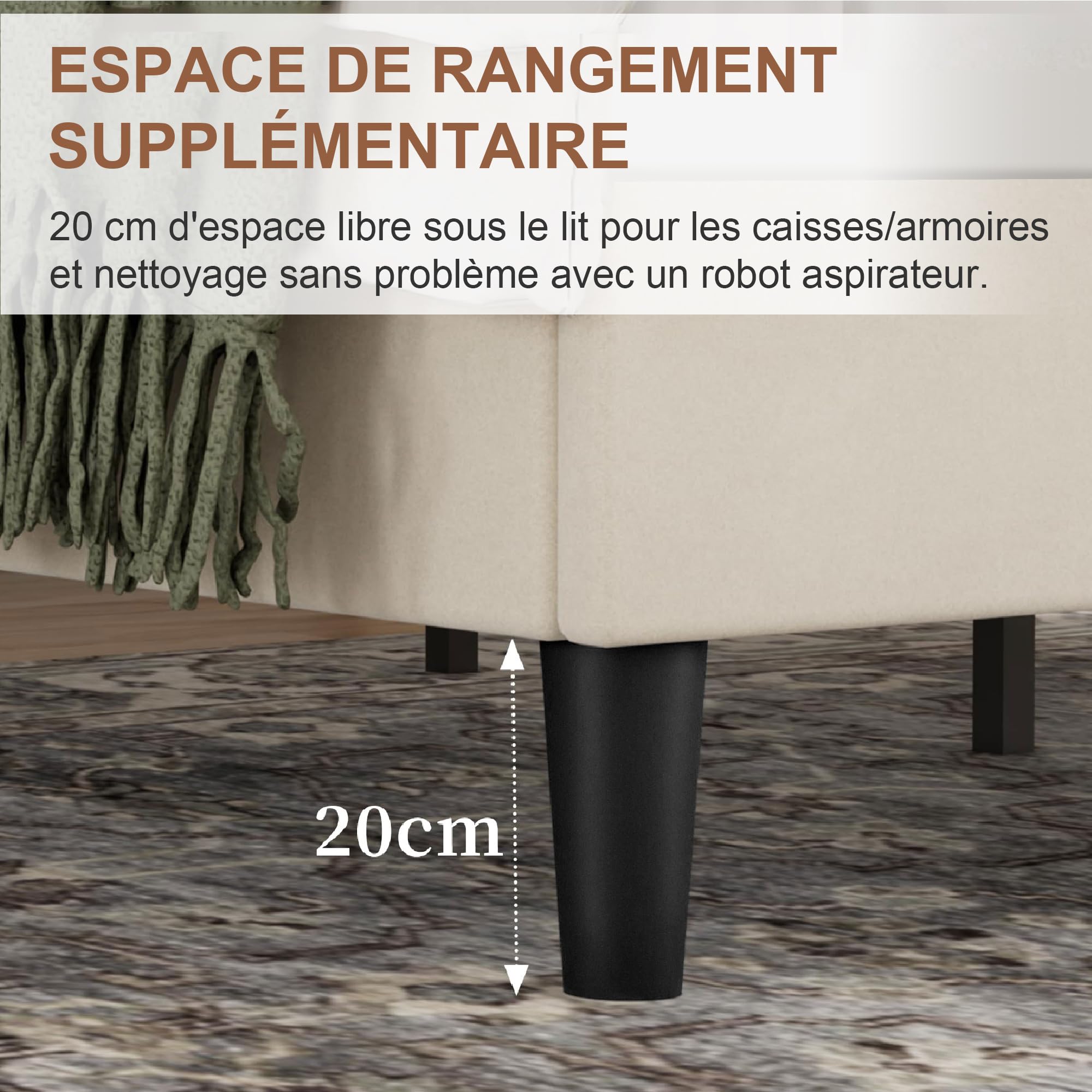 Letto singolo imbottito 90x190 cm con LED e testiera regolabile - rete