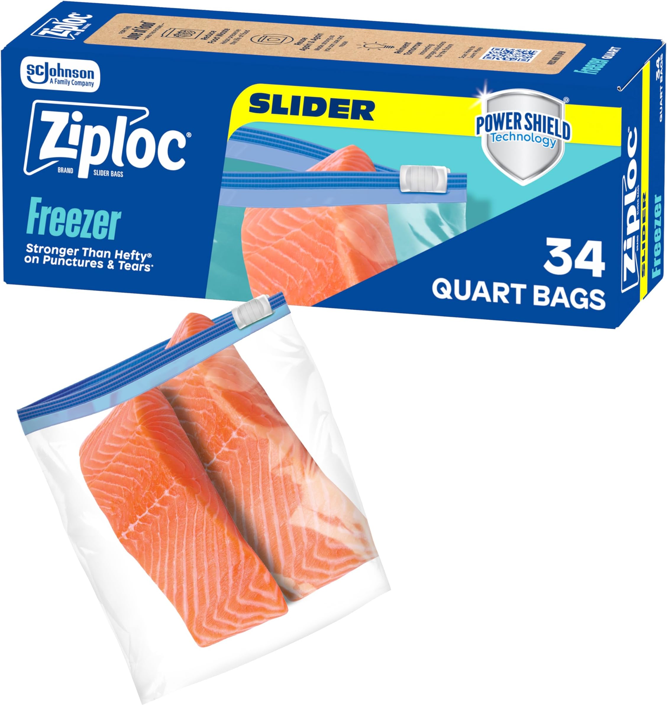 Food Storage Quart Freezer Slider Bags, Durable, 34 Count