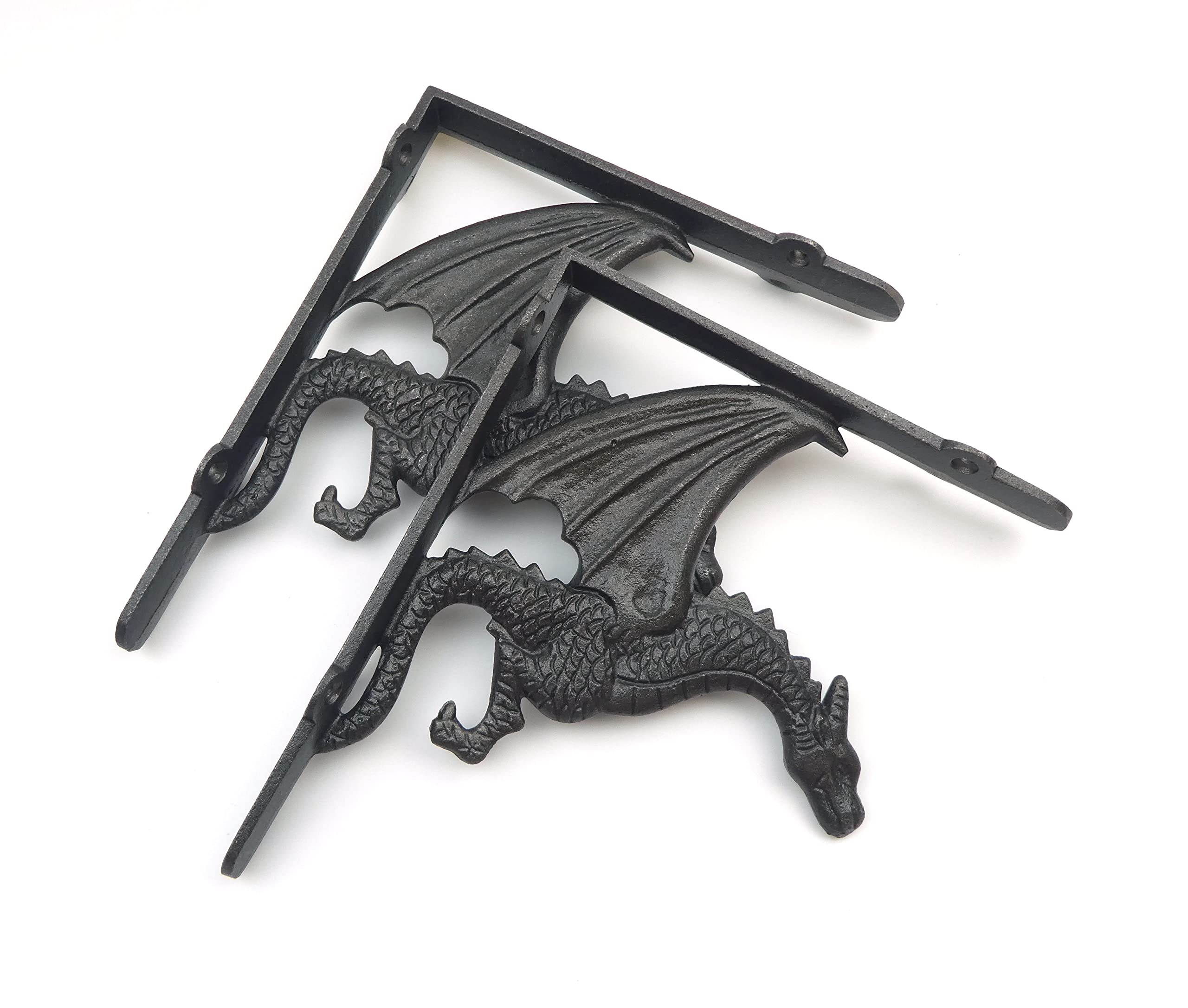 Coppia di staffe per mensole in ghisa con drago alato, 180 mm x 210 mm