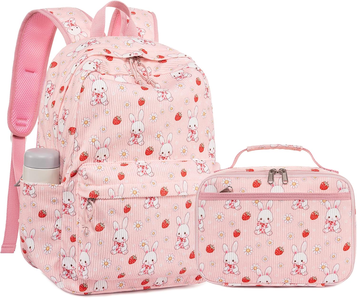 LEDAOU Girls Backpack with Lunch Box Set, 16" Corduroy School Backpack for Girls Ages 5-10, Kids Bookbag for Preschool Kindergarten Elementary, Water Resistant School Bag