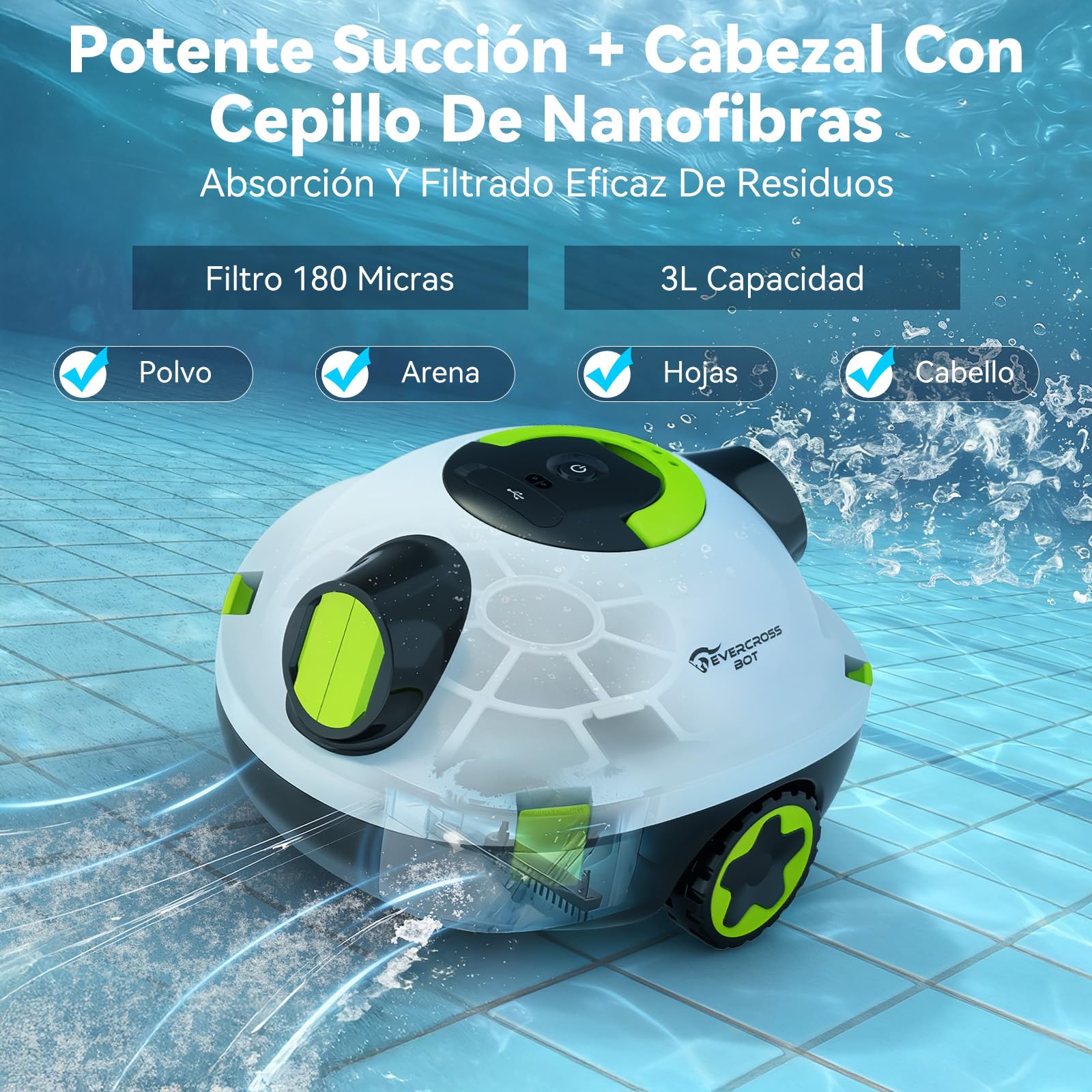 Y10 Robot Limpiafondos Piscina, Robot de Piscina Sin Cable, 100 Min de Limpieza del Suelo, Robots de Piscina para Piscinas de hasta 120㎡, Estacionamiento Automático, Filtro180μm (Blanco) — view 4