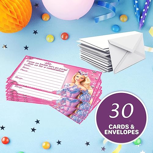 Miniatura 9 de Juego de 20 tarjetas y sobres de invitación de feliz cumpleaños con temática de Barbie, ligeros (8.47 oz), invitaciones estilo postal para el