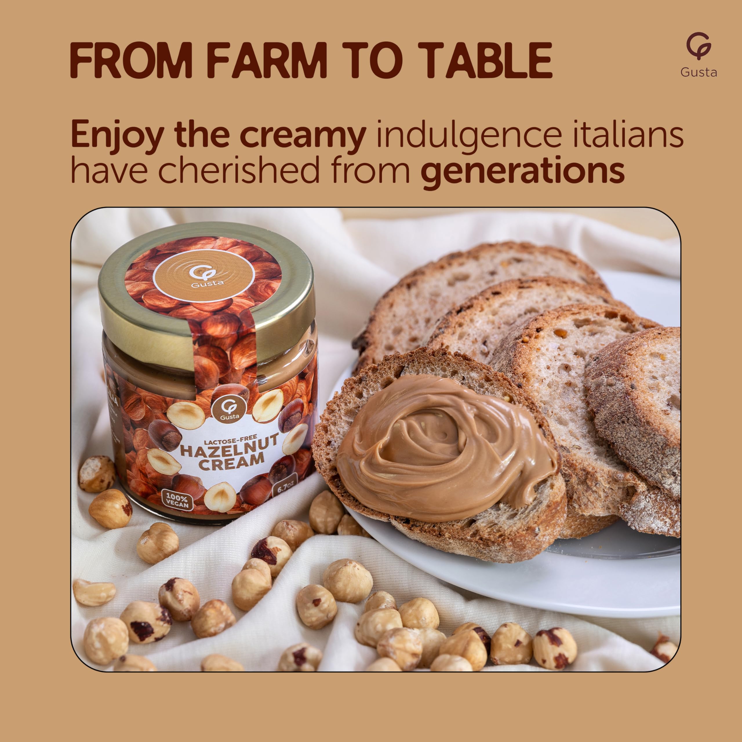 Italian Hazelnut Cream Spread - Silky Smooth Creamy Butter - No Palm Oil Lactose Gluten Non-GMO Vegan - — view 5