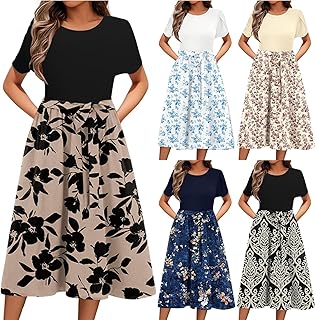 Vestido de mujer elegante vestido midi de verano ligero y aireado vestido floral con líneas A, vestido de verano con mangas, vestido de blusa, vestido informal, túnica, vestido de playa de cintura