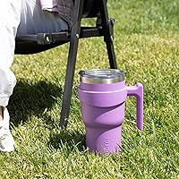 Vista 7 de BJPKPK - Vaso de 10 onzas con asa, vaso aislado con tapa y pajilla de acero inoxidable, taza de viaje para café, color lavanda