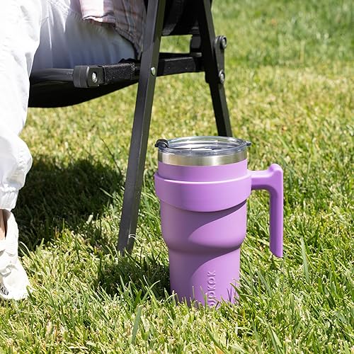 Miniatura 6 de BJPKPK Vaso de 30 onzas con asa, aislamiento de acero inoxidable, con tapa y pajita, tazas de café de viaje para mujeres y hombres, lavanda