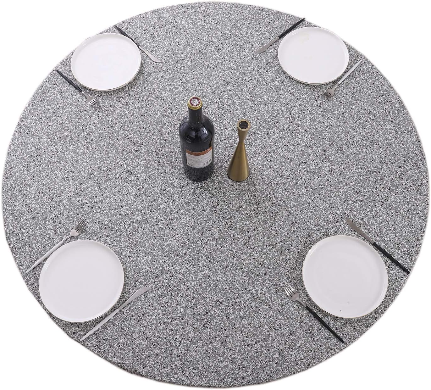 Round Vinyl Tablecloth Elastic Edge Flannel Backed Table Cover (Grey