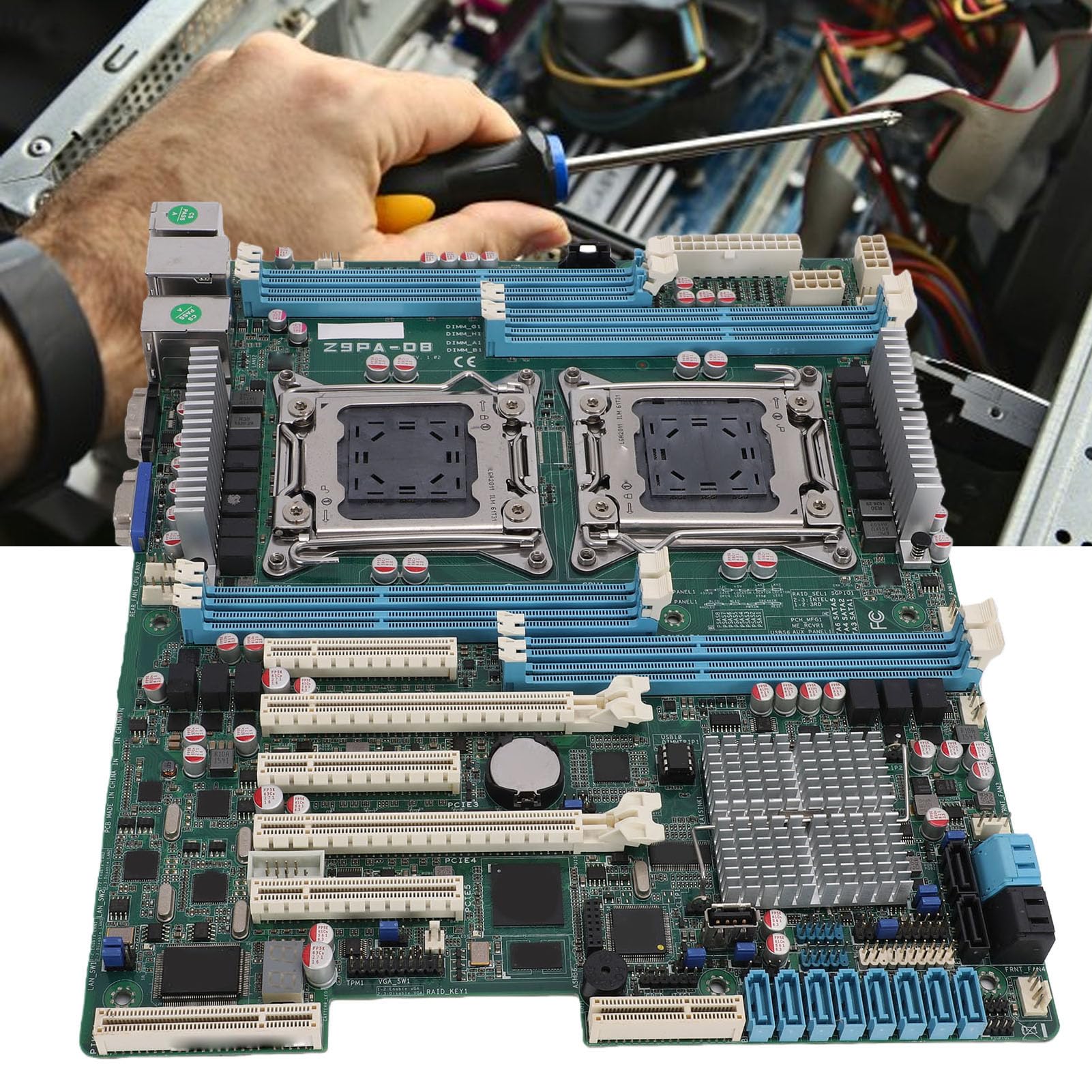 Placa Base para Estación de Trabajo, Placa Base ATX de Doble Zócalo LGA 2011 Compatible con CPU E5-2600 V1/V2, 8 Ranuras DDR3 de hasta 256 GB, 7 Ranuras PCIe para Entrenamiento