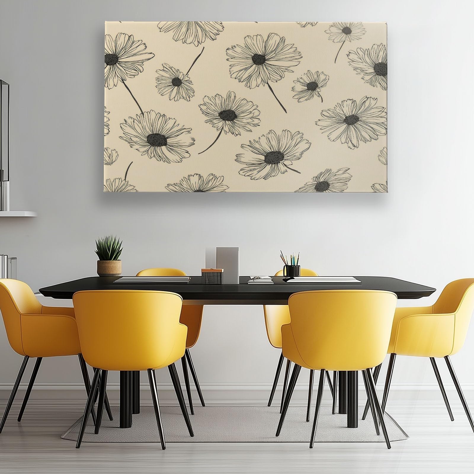 Generisch Land Pflanzen Blumen Streifen Modernes Leinwandbild 140L x 70B cm mit Rahmen, Vintage XXL Wanddeko für Wohnzimmer Geschenk Idee Einzug - Hochwertiger Kunstdruck auf Holzrahmen