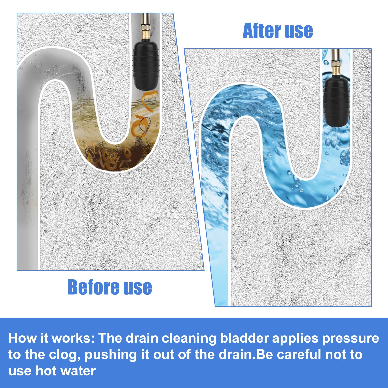 3pcs Vessies de Drainage en Caoutchouc Deboucheur Canalisation Professionnel Drain Cleaning Bladders WC Vessies de Vidange Déboucher Les Canalisations Principales et Les Égouts