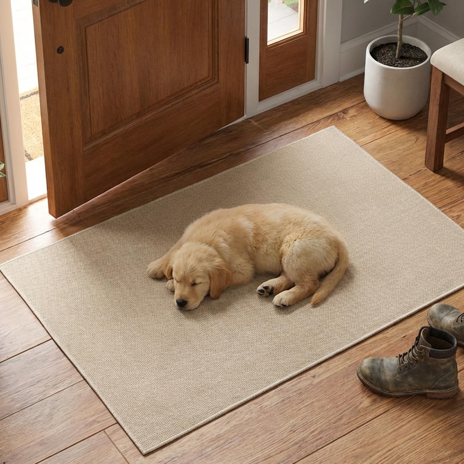 Fußmatte Innen 90x150 cm, rutschfest Fussmatte, Waschbar Schmutzfangmatte, Hohe Saugfähigkeit Dünne Türmatte Teppich für Eingang, Haustür, Küche, Patio, Beige