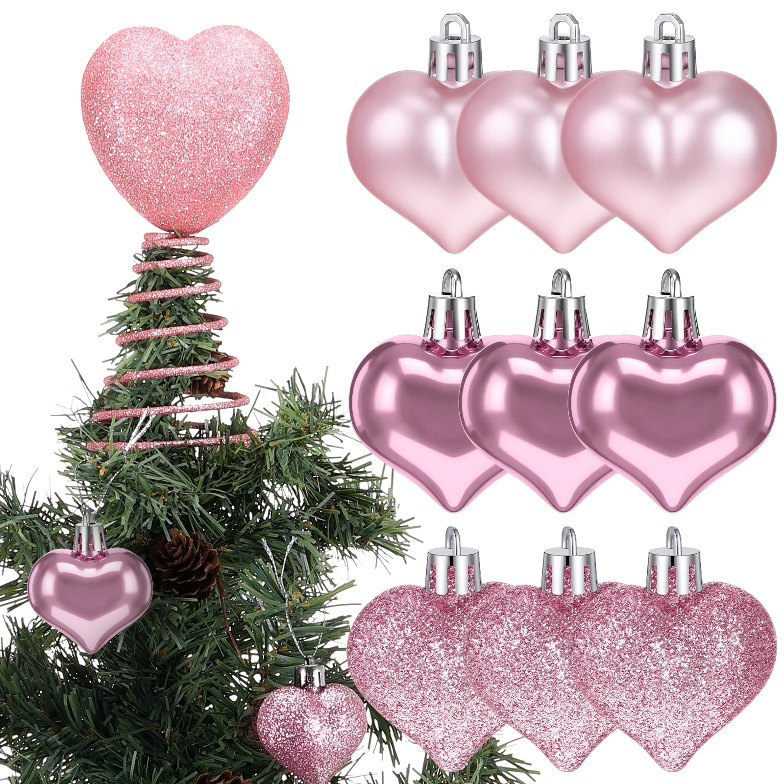Adornos para árbol de Navidad en forma de corazón con purpurina Ceenna 1