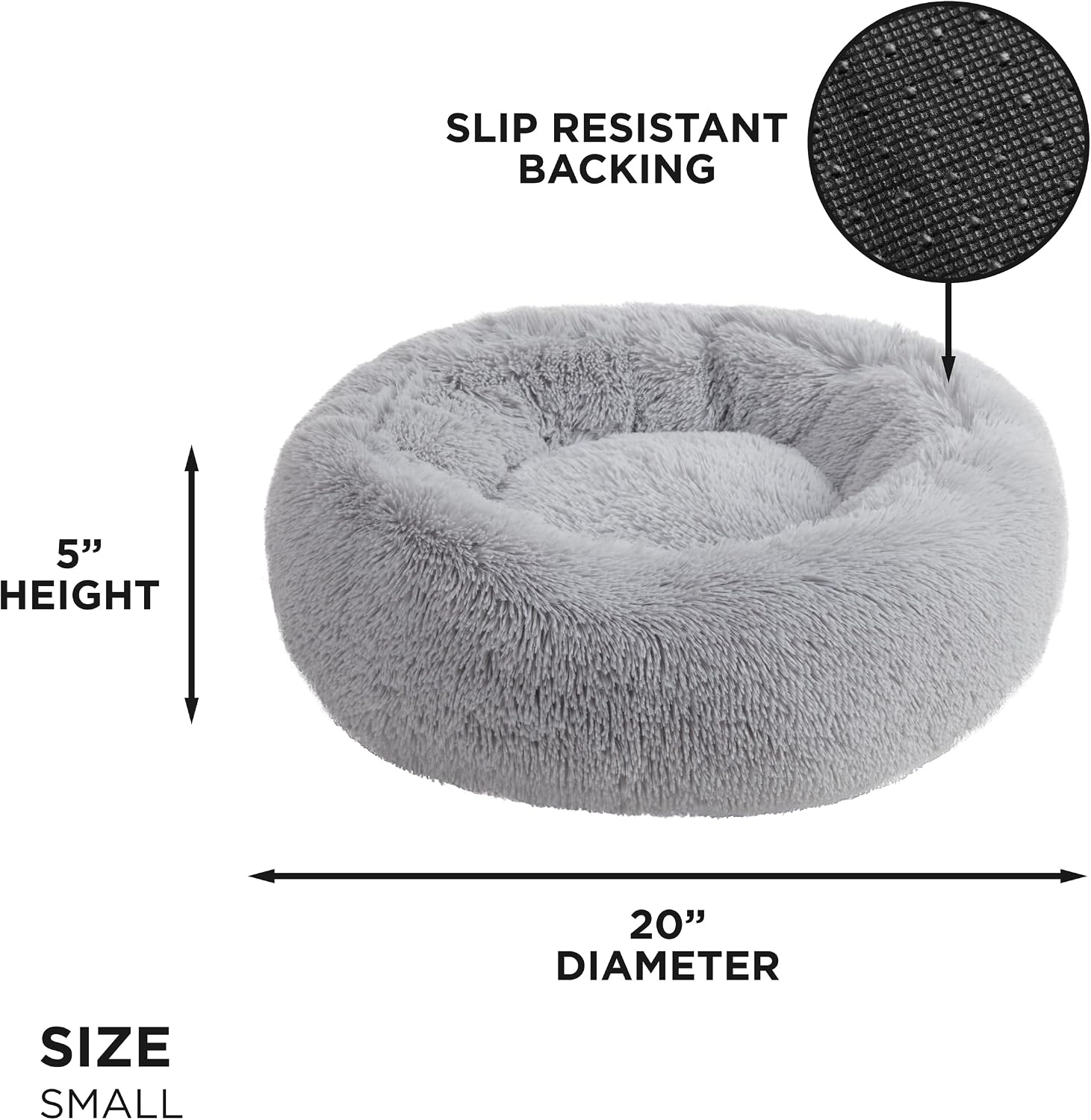Juicy Couture Devon Faux Fur Small Gray Round Pet Bed for Dogs and Cats