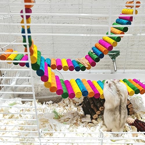Miniatura 8 de 2 piezas de puente colorido para hámster, escalera flexible para escalar, escaleras, juguete masticable para pájaros, loros, ardillas, planeadores,