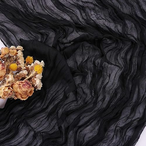 Miniatura 7 de Camino de mesa de estopilla negro de 10 pies, rústico, transparente, gasa, caminos de mesa de 120 pulgadas, bohemio, tela de queso para decoración
