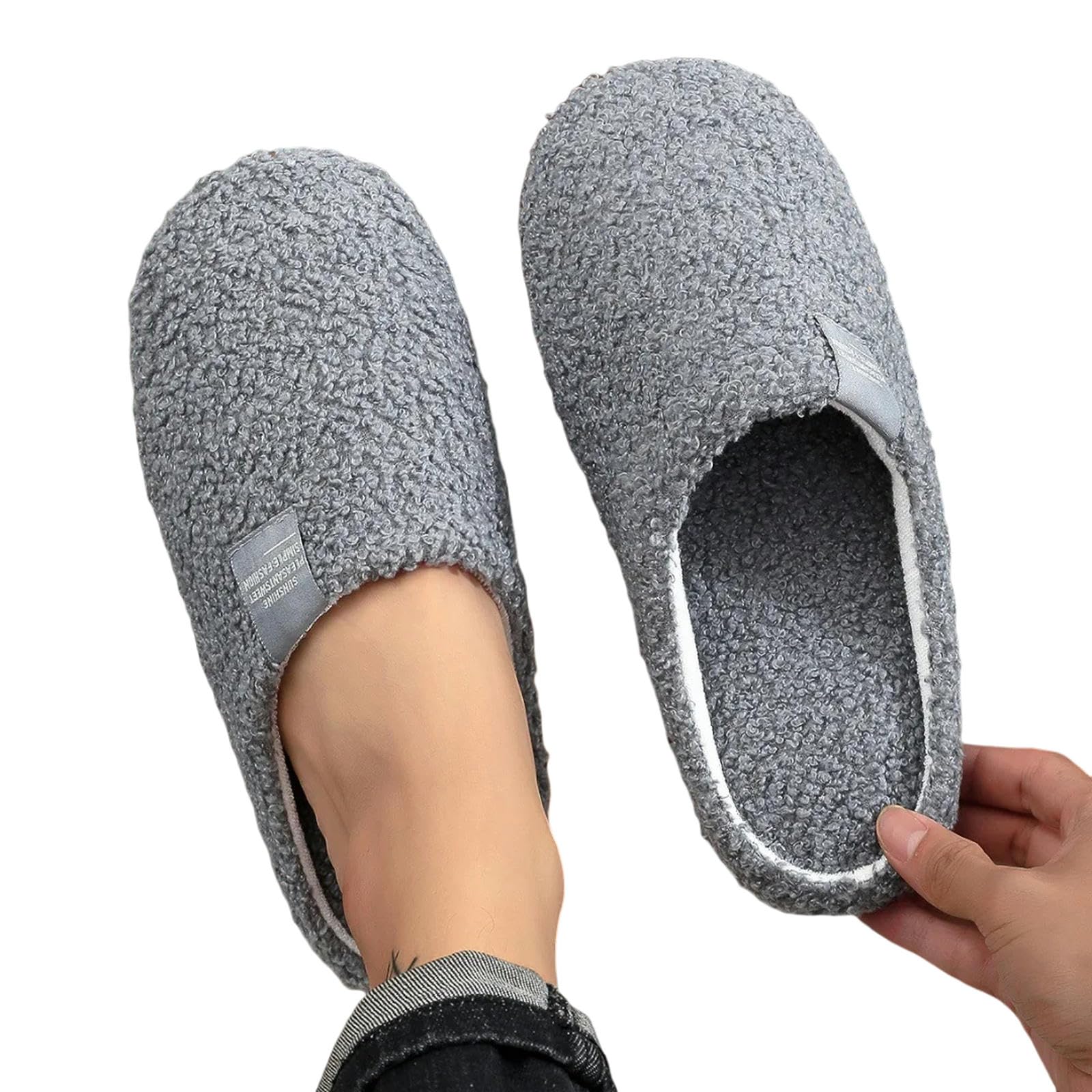 Pantofole Pantofole per Casa Pantofole di Pelliccia Morbida Calda Vetrini Piatti Interni Non Slip di Cotone Camera da Letto Silenzio Silenzio Scarpe da Pavimento-grigio-44-45
