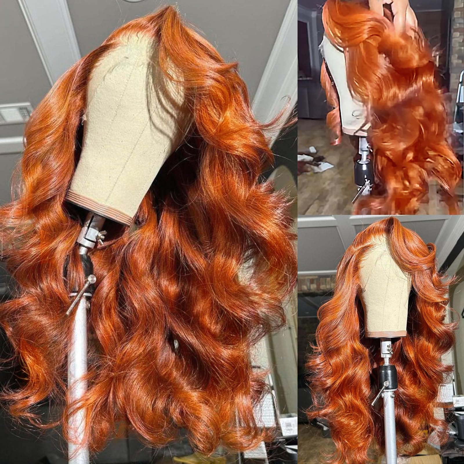 ANDRIA 13x4 HD Lace Front Wigs 28 Inches Ginger Orange Body Wave Long Glueless Lace Frontal Wigs Pre-plucked Hairline Synthetic Lace Front Wig With Baby Hair Heat Resistant Fiber Hair Wigs For Women