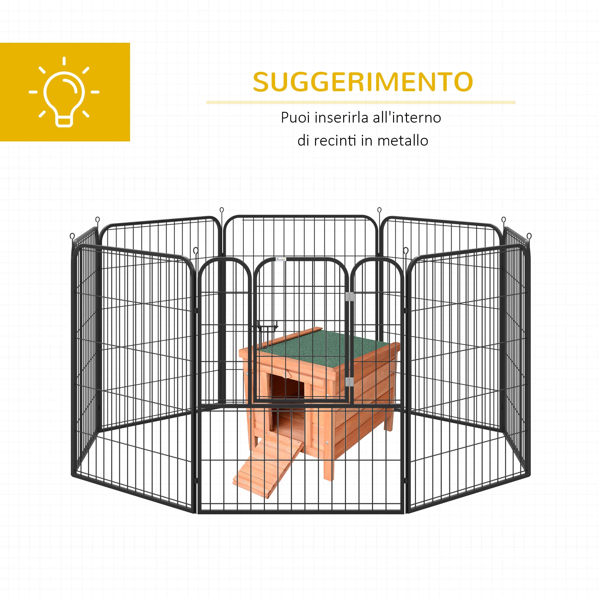 PawHut Conigliera Gabbia per Conigli da Interno Esterno Giardino Tetto Apribile in Legno 51x42x43cm