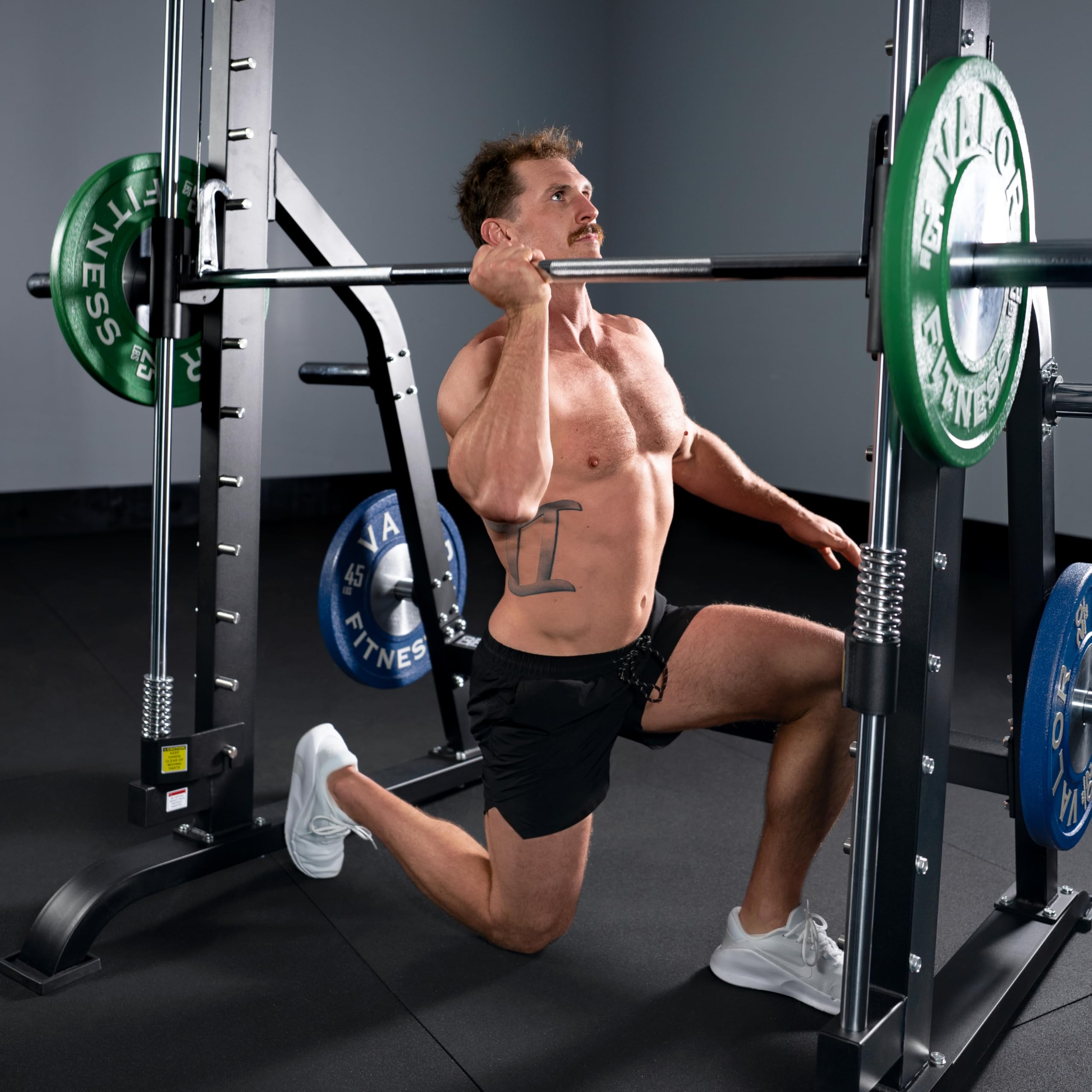 Valor Fitness Smith Machine Multi-Function Power Rack - 500lb Squat Rack or Bench Press Station - 2 Plate Storage Pegs- Attached Sliding Knurled Barbell - Home Gym product thumbnail 6