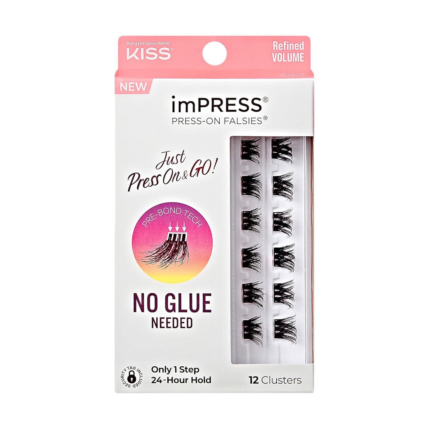 KISS imPRESS False Eyelashes, Lash Clusters, Falsies, Elegant Volume, 12mm-14mm, Includes 12 pieces of pre-bonded lashes, Contact Lens Friendly, Easy to Apply, Reusable Strip Lashes