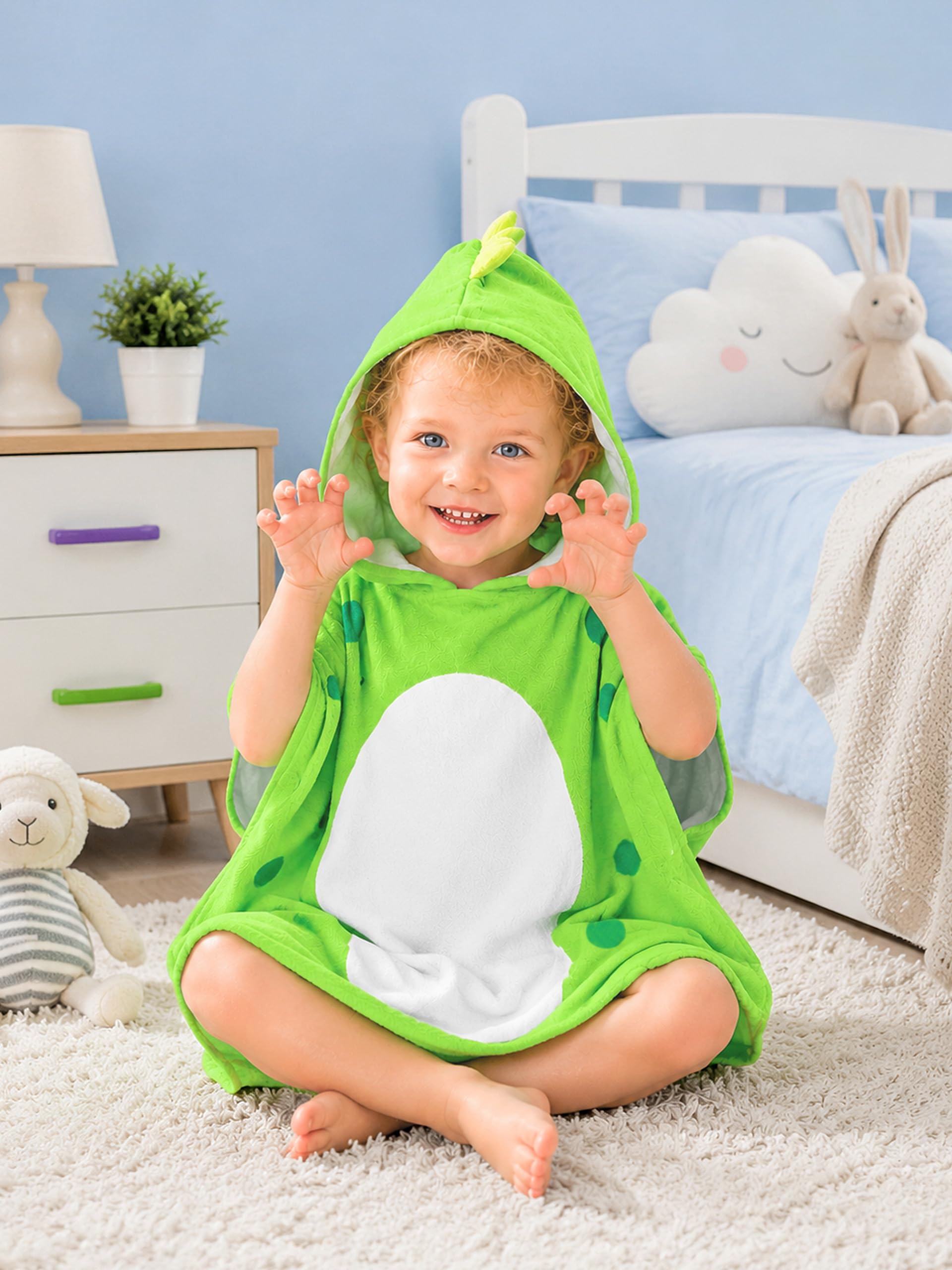 Toalla de baño para niños LOLANTA con capucha de dinosaurio para niños, toalla de playa, poncho de natación, suave, 100% algodón