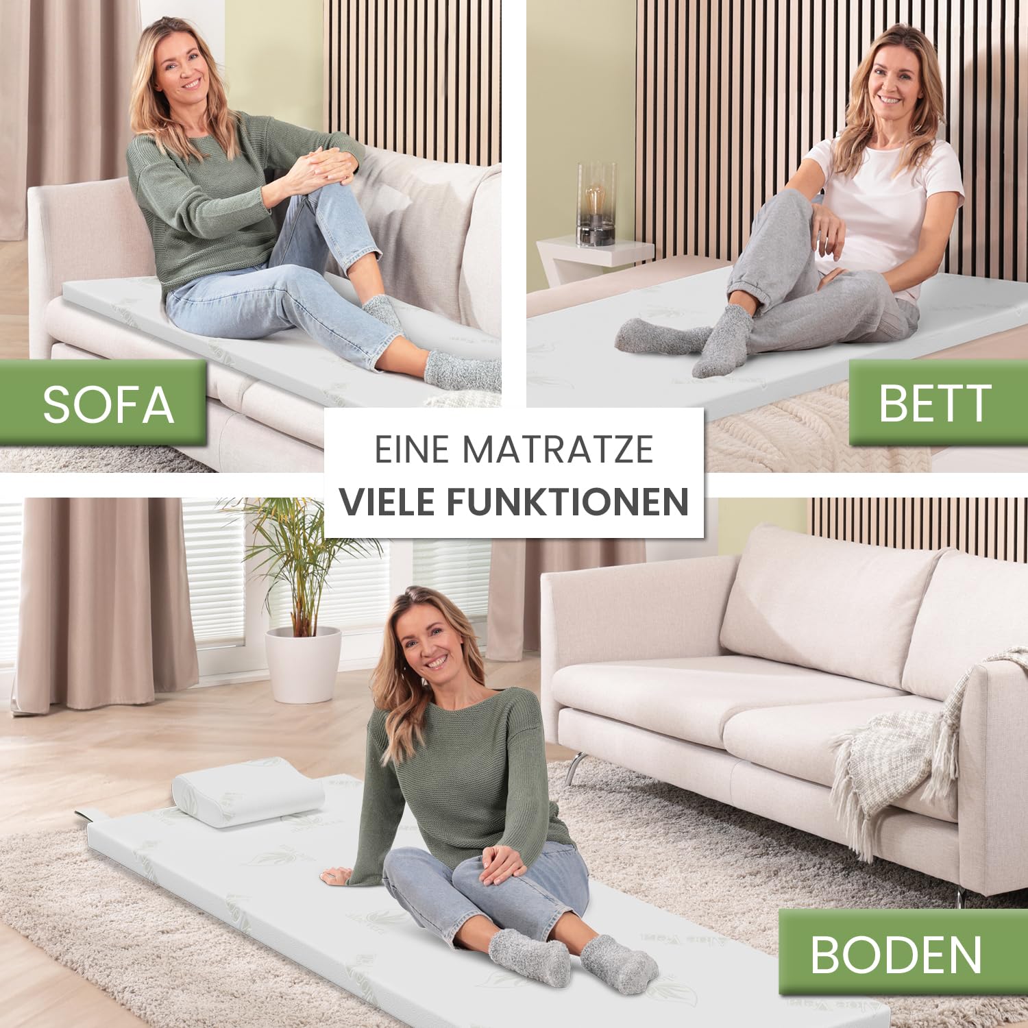 ELONEO Schlaf Topper Reise-Set 3 teilig: Visko-Matratzenauflage, Visko-Kopfkissen, hochwertige Transporttasche, 100% Visco, weiß, Visco-Topper: B 70 x L 200