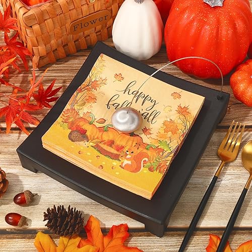 Miniatura 3 de Whaline Paquete de 80 servilletas temáticas de otoño de 6.5 x 6.5 pulgadas, servilletas de calabaza coloridas hojas de otoño, servilletas