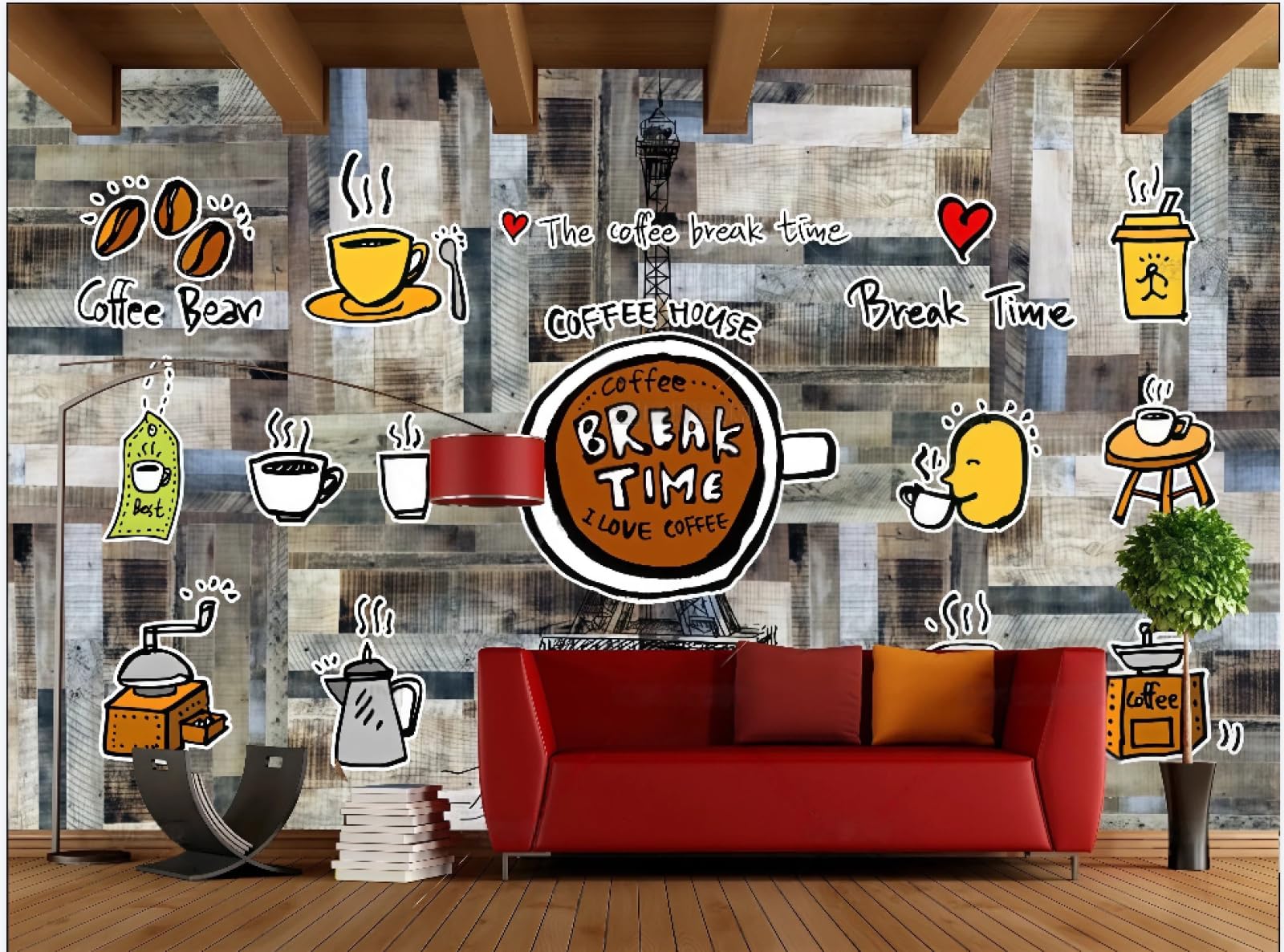 Rskjdghshd 3D Wallpaper Retro Wood Grain Nostalgic Hand-Painted Afternoon Tea Dessert Cake Shop Bar Catering Background Wall Western Restaurant Wallpaper Drink Cafe Mural,,350X245cm