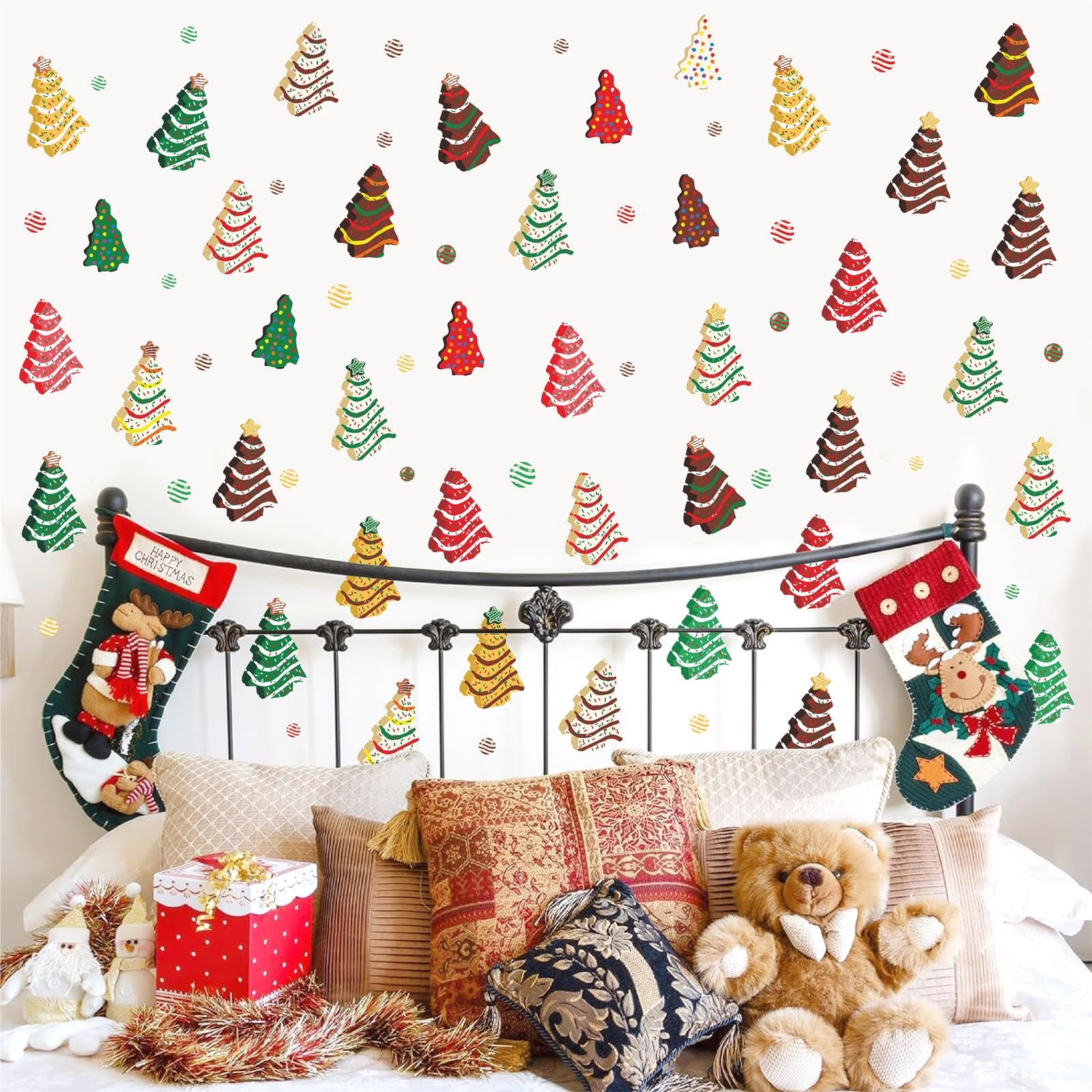 Christmas Small Tree Wall Stickers Christmas Candy Window Clings Stickers Double Sided Candy Cane Xmas Window Decals Pine Tree Holiday Window