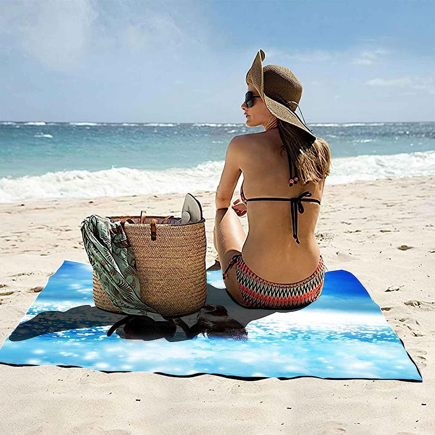 Telo Mare Microfibra,Grande,Asciugamano Microfibra, 200 X 200 Cm, Senza Sabbia, Super Leggero, Per Piscina, Campeggio, Picnic, Yoga, Palestra, Pinguino Animale Acqua Blu -4D8G-W2Z