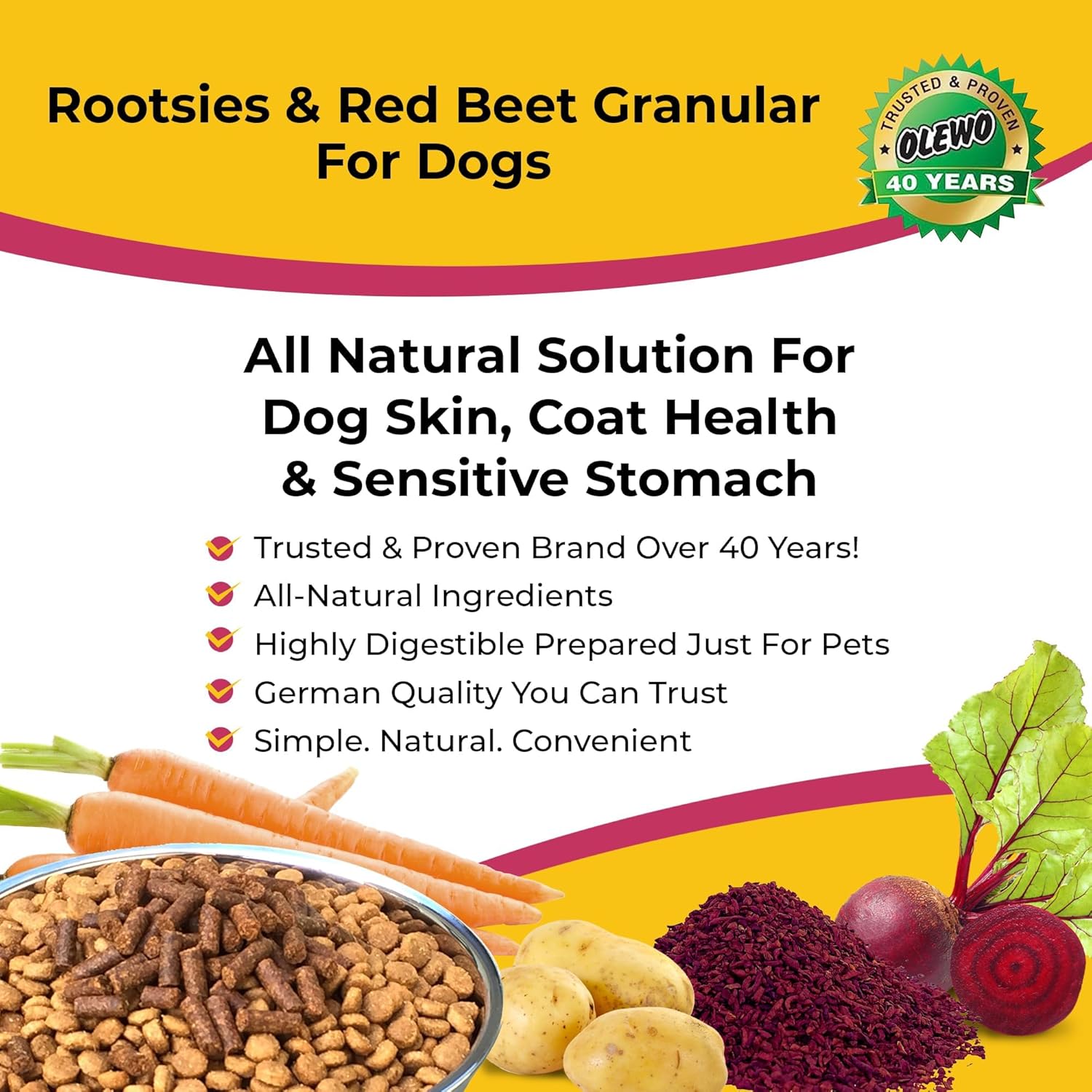 Olewo Bundle Rootsies & Red Beet Granular Dog Food Toppers - Sensitive Stomach Food, Gut Health, Natural Anti Itch, Skin & Coat Support, Fiber for Dogs - 2.2 lbs + 22 oz